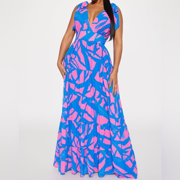 Fashion Nova Take Me To Barbados Maxi Dress - Pink/combo Size 1X - Picture 1 of 4